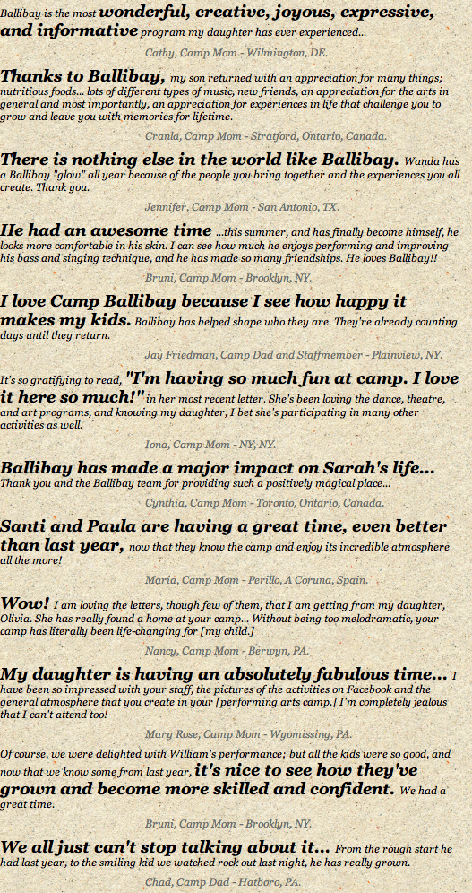 What the parents are saying about the summer of 2009 at Ballibay