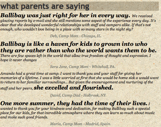 what the parents are saying about 2010 at Ballibay